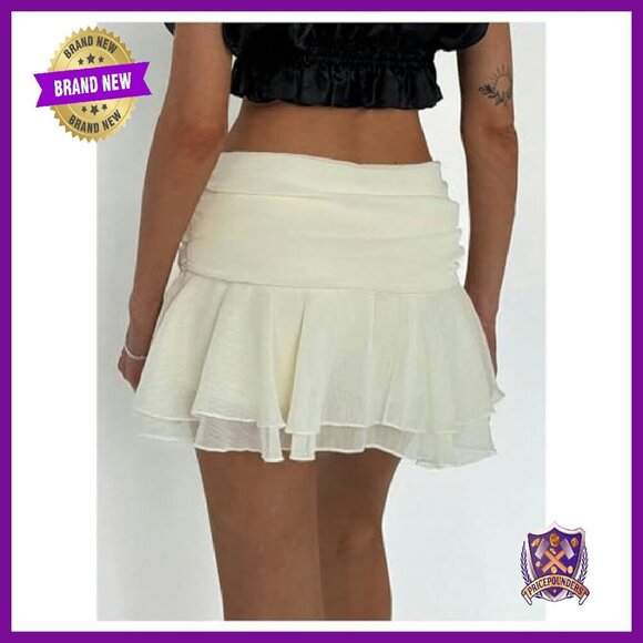 Mesh Ruffle Mini Skirt Tiered Flared Party Skirt Women's XS-L - Picture 3 of 7